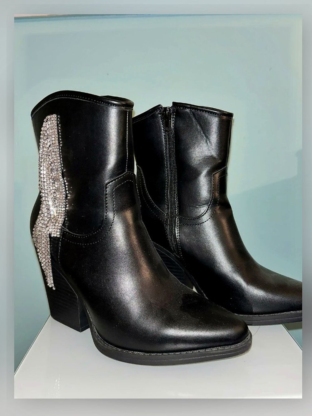Faux Leather Boot w/ Rhinestone Fringe